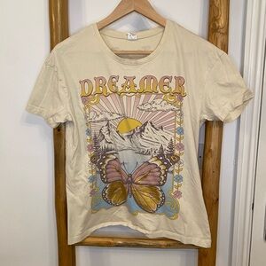 La Luna Graphic T-Shirt Small 1970s Retro Butterfly Hippie Boho festival